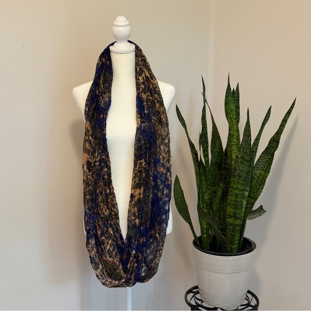 Infinity Scarf, Blue and Gold Open Weave
